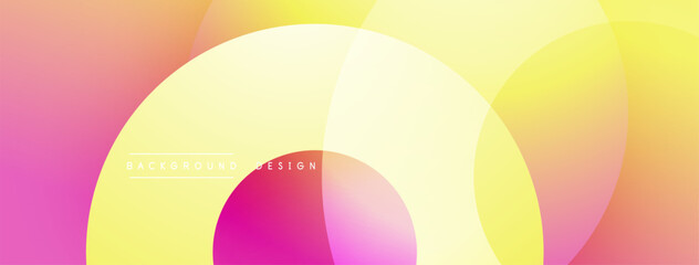 Abstract background features overlapping circles. Soft gradients blend pink, yellow, purple hues. Modern design element for digital projects.