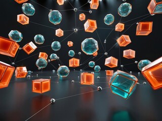 Floating geometries: Linked dimensions, network elegance, digital future, crystal nodes