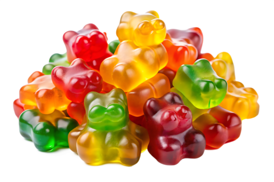 colorful gelatin gummy bears candy isolated on white background PNG. GENERATIVE AI