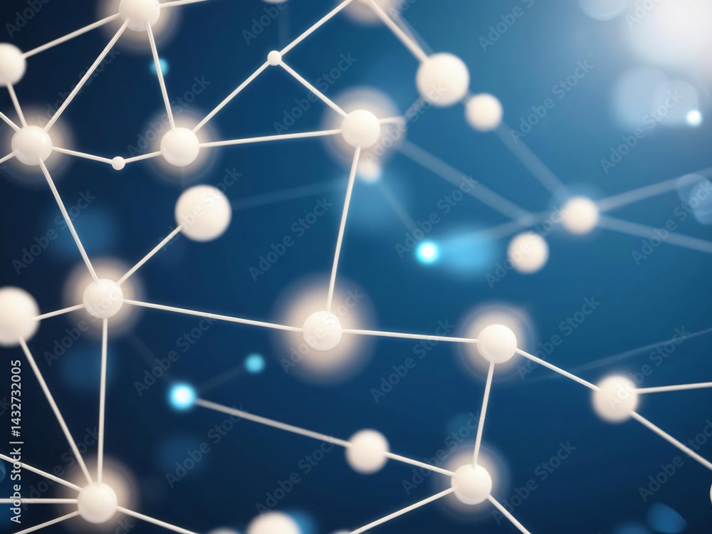 Poster abstract network of interconnected nodes on blue background