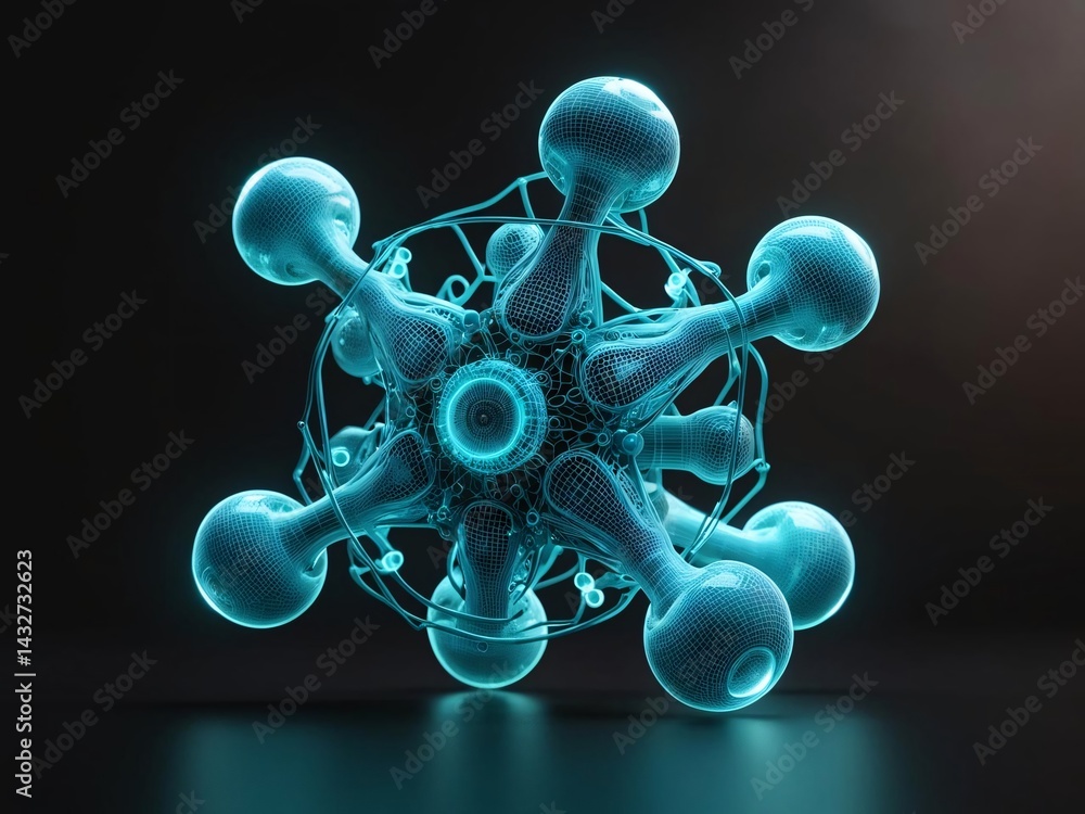 Poster wireframe rendering of futuristic abstract molecular structure