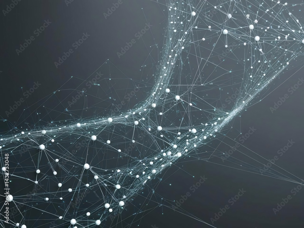 Poster abstract network connection with white spheres on grey background