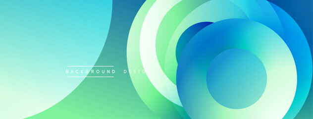 Abstract design features layered circles, gradients. Blue, green hues create modern visual effect. Minimalist style, clean presentation.