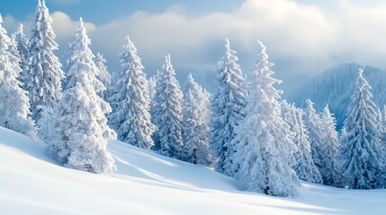 Naklejka premium Snow-Covered Pines: A Serene Winter Landscape