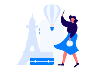 Holiday travel travel characters internet background vector hand drawn illustration
