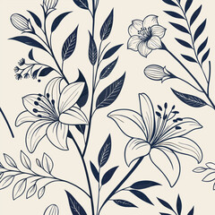 Seamless Delicate Blossom Floating Floral Pattern