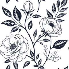 Seamless Elegant Monochrome Rose Floral Pattern
