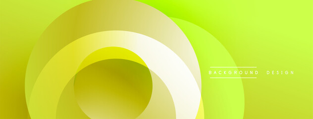 Abstract layers create vibrant yellow, green gradient. Circular shapes overlap, forming dynamic visual effect. Modern design element.