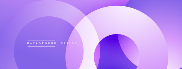 Abstract purple layers create modern backdrop. Overlapping circles form dynamic visual composition. Smooth gradients enhance design.