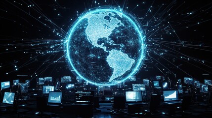Fototapeta premium Global network data, digital sphere, server room, analytics