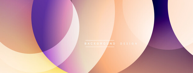 Abstract circles overlap, creating soft gradients. Warm tones dominate, with purple accents. Modern design element for backgrounds.