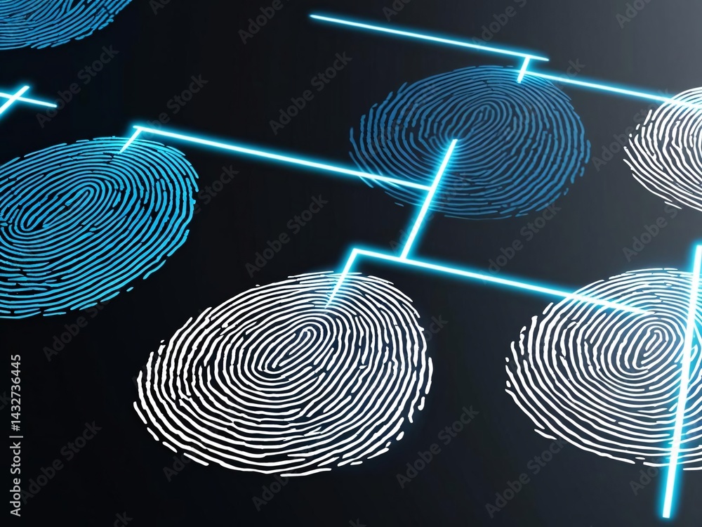 Poster fingerprint biometric identification security with futuristic network connection