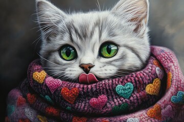 A red fluffy kitten in a knitted scarf against the background of falling leaves in the autumn garden ,A beautiful young purebred Ragdoll kitten sits on an orange background