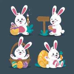 Cute white bunny collection set in isolated background