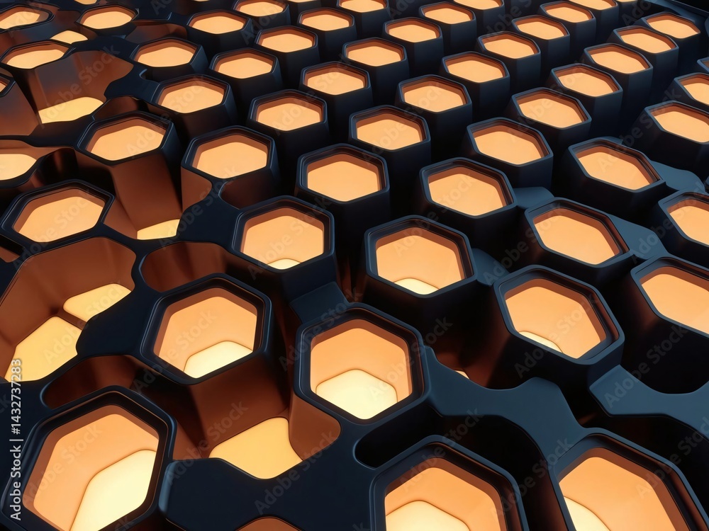 Poster bioluminescent honeycomb pattern geometric abstraction