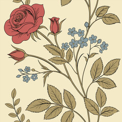 Victorian Era Floral Pattern Featuring Roses for Classic Interior Design