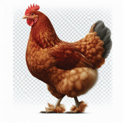Full Body Brown Chicken Hen Standing Isolated on White Background with Transparent Cutout