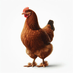 Full Body Brown Chicken Hen Standing Isolated on White Background with Transparent Cutout