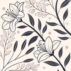 Modern Abstract Floral Line Art with Squiggles and Geometric Elements