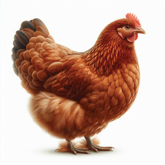 Full Body Brown Chicken Hen Standing Isolated on White Background with Transparent Cutout