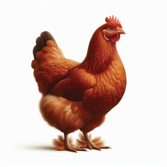 Full Body Brown Chicken Hen Standing Isolated on White Background with Transparent Cutout