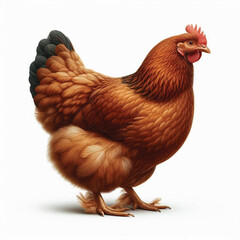 Full Body Brown Chicken Hen Standing Isolated on White Background with Transparent Cutout