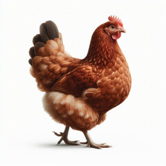 Full Body Brown Chicken Hen Standing Isolated on White Background with Transparent Cutout
