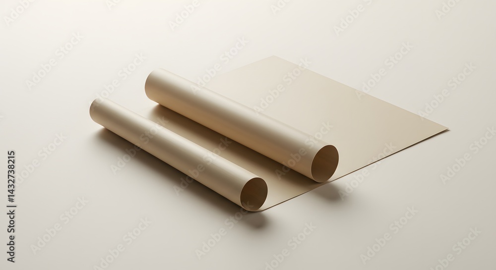 Aufkleber abstract beige paper roll backdrop: minimalist design and smooth texture for presentations, mockups,