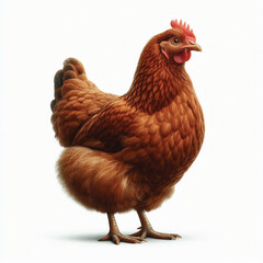 Full Body Brown Chicken Hen Standing Isolated on White Background with Transparent Cutout