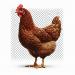 Full Body Brown Chicken Hen Standing Isolated on White Background with Transparent Cutout
