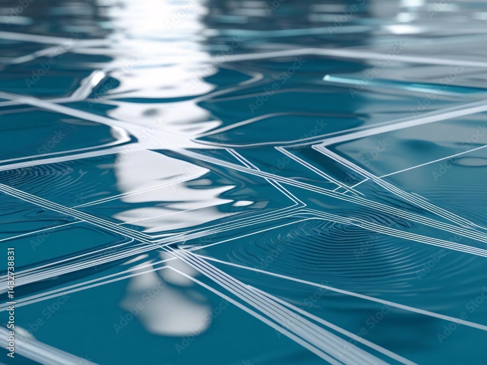 Poster abstract blue fluid with white line patterns, technological design