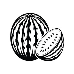 Watermelon Slice Outline Isolated, Summer Fruit Icon, Black and White Elegant Design