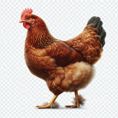 Full Body Brown Chicken Hen Standing Isolated on White Background with Transparent Cutout