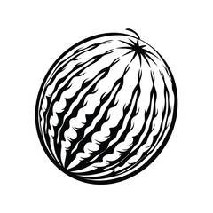 Single Isolated Watermelon Silhouette, Bold Black Stripes, Round Shape, Fresh Fruit, Simple Art