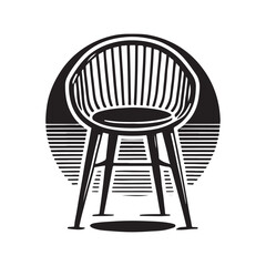 Chair Silhouette Vector Illustration, Solid White Background.