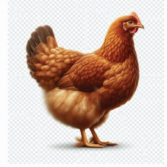 Full Body Brown Chicken Hen Standing Isolated on White Background with Transparent Cutout