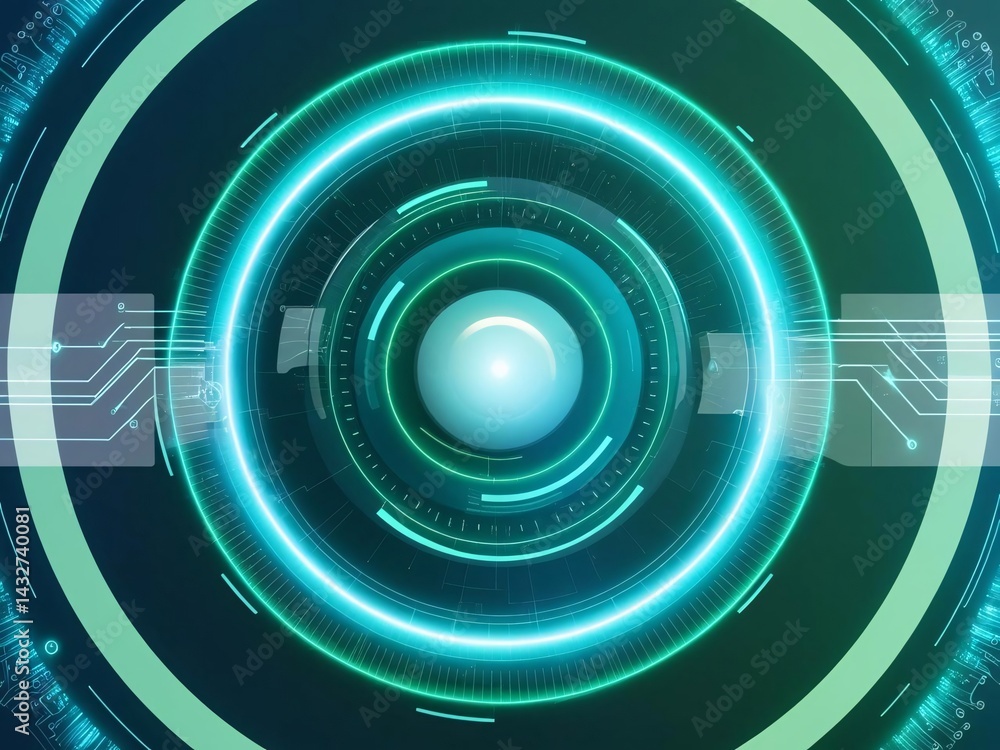 Aufkleber abstract digital interface with glowing circles and circuitry