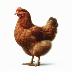 Full Body Brown Chicken Hen Standing Isolated on White Background with Transparent Cutout