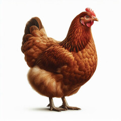 Full Body Brown Chicken Hen Standing Isolated on White Background with Transparent Cutout