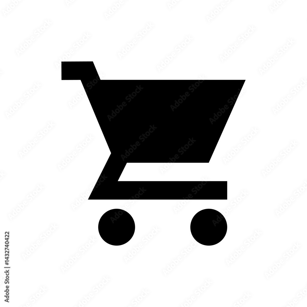 Poster a simple black shopping cart icon with two wheels and a handle on a plain white background image her