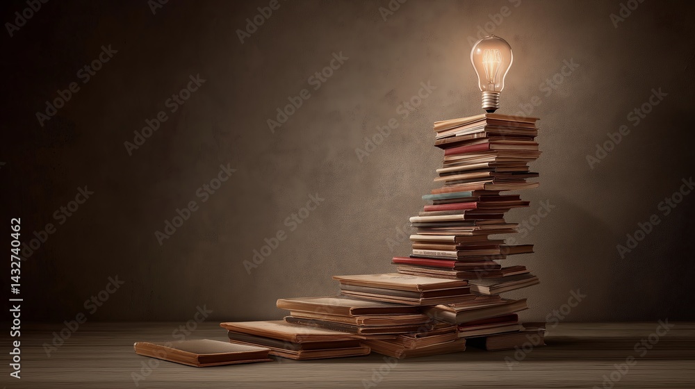 Aufkleber stack of books turning into steps toward a glowing lightbulb