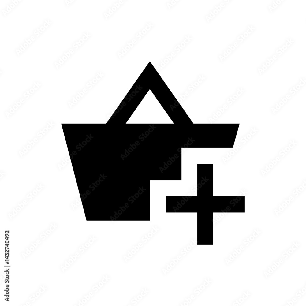 Poster black shopping basket icon with a plus sign indicating add to cart functionality and purchase option
