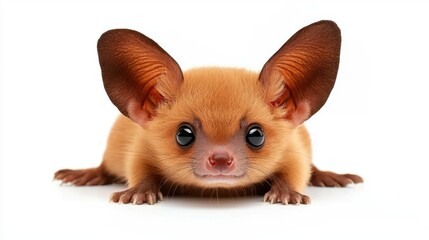 Fototapeta premium An adorable baby rodent with large ears and bright eyes sits against a clean white background perfect for children's book illustrations or pet product advertising.