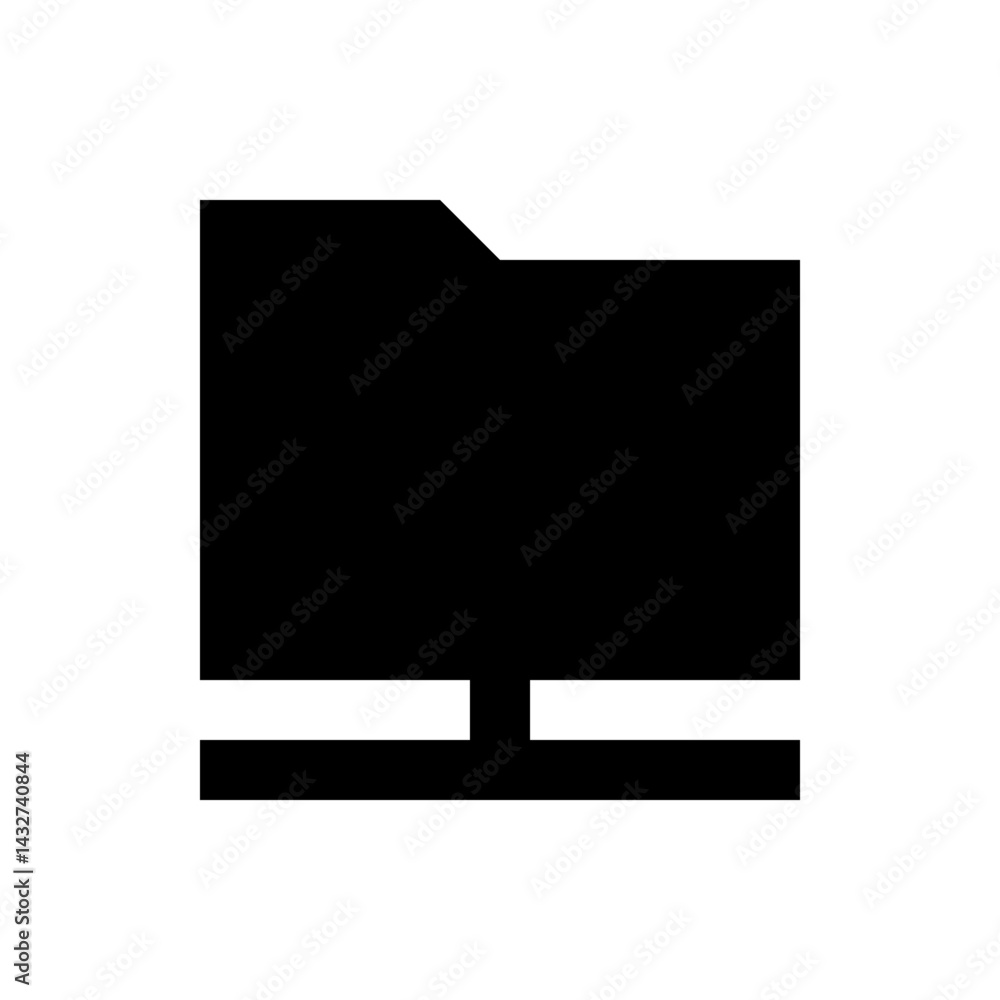 Poster a stark black silhouette of a computer monitor with a distinctive stand against a white background s