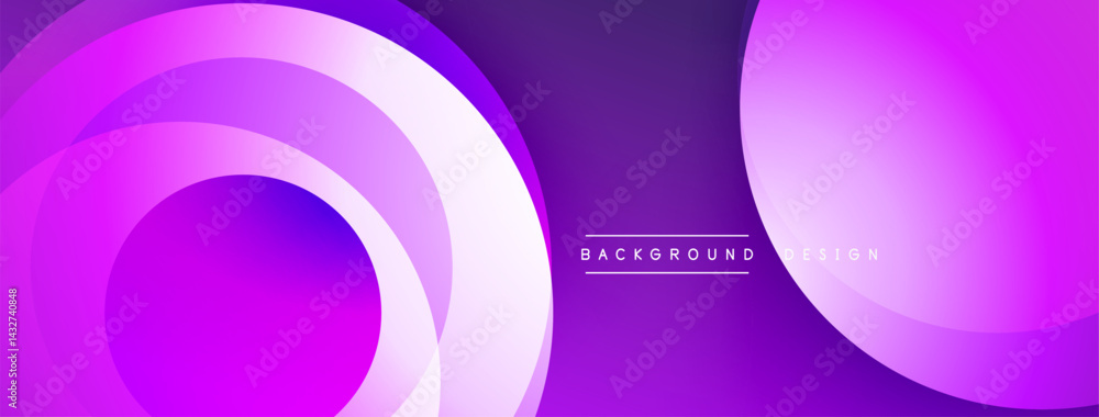 Poster abstract purple layers create flowing circular design. gradient shades offer modern aesthetic, suita