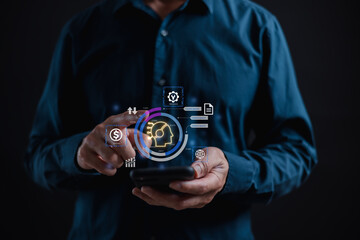 AI Symbolic, artificial intelligence of futuristic technology.transformation of ideas and the adoption of technology in business in the digital age, enhancing global..