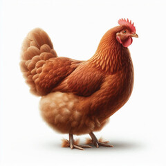 Full Body Brown Chicken Hen Standing Isolated on White Background with Transparent Cutout