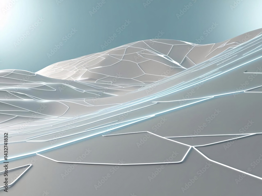 Poster abstract white landscape with luminous lines and geometric patterns