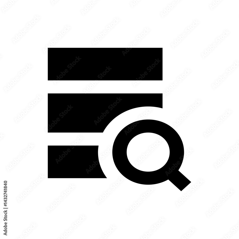 Poster black rectangular list with three sections and a magnifying glass on the bottom right corner of the 
