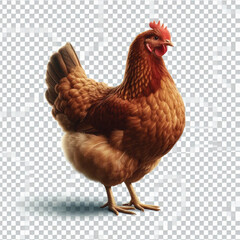 Full Body Brown Chicken Hen Standing Isolated on White Background with Transparent Cutout
